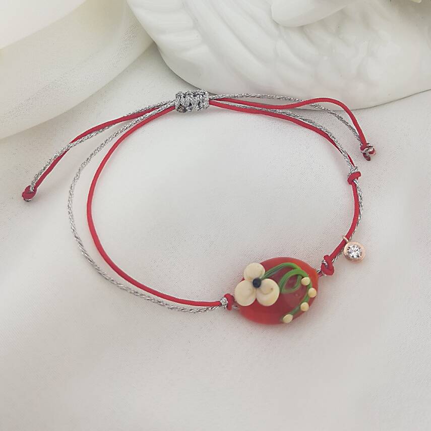 Vaoov El Yapımı Cam Çiçek Bileklik   - 2