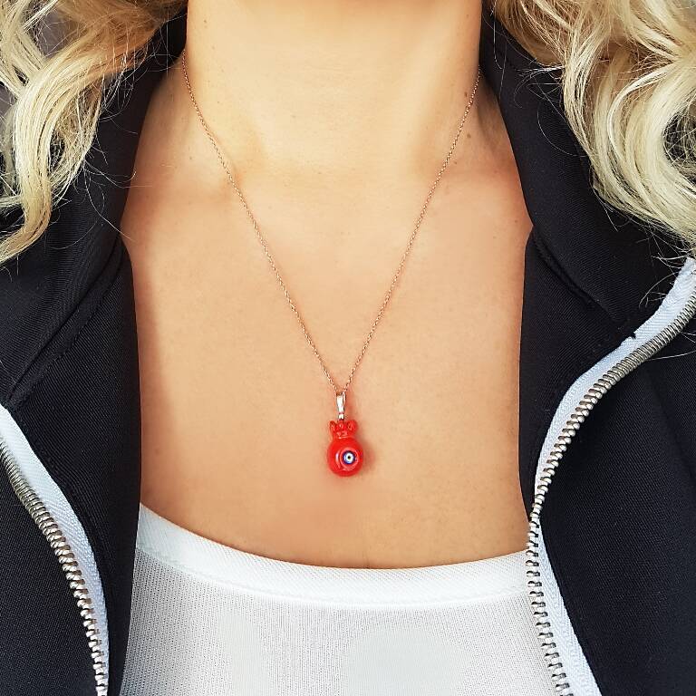 Vaoov El Yapımı Murano Camı Nar Gümüş Kolye   - 2