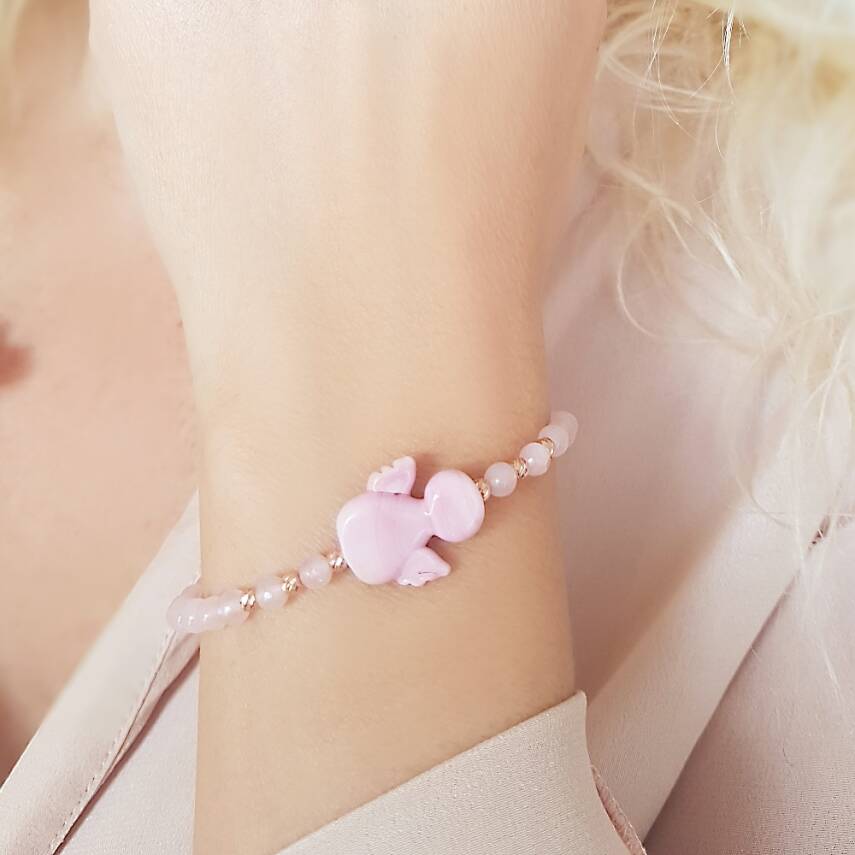 Vaoov El Yapımı Pembe Cam Melek Bileklik - 1