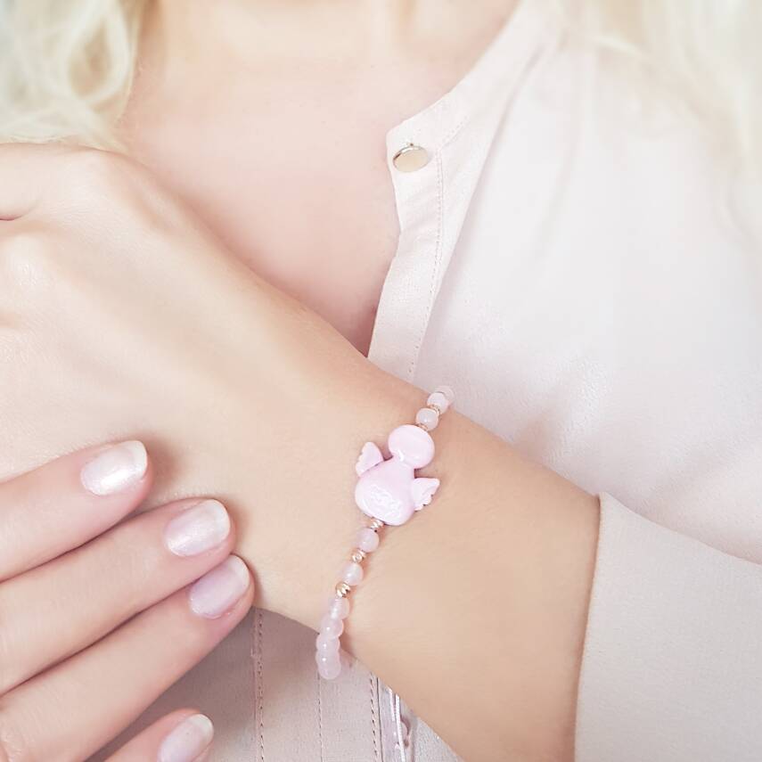 Vaoov El Yapımı Pembe Cam Melek Bileklik - 2