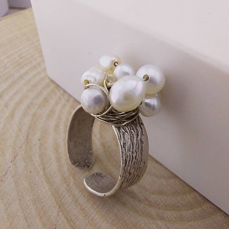 Vaoov Gümüş Kaplama İnci Yüzük - 2