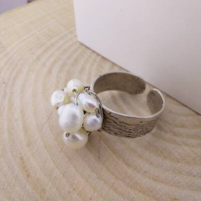 Vaoov Gümüş Kaplama İnci Yüzük - 3