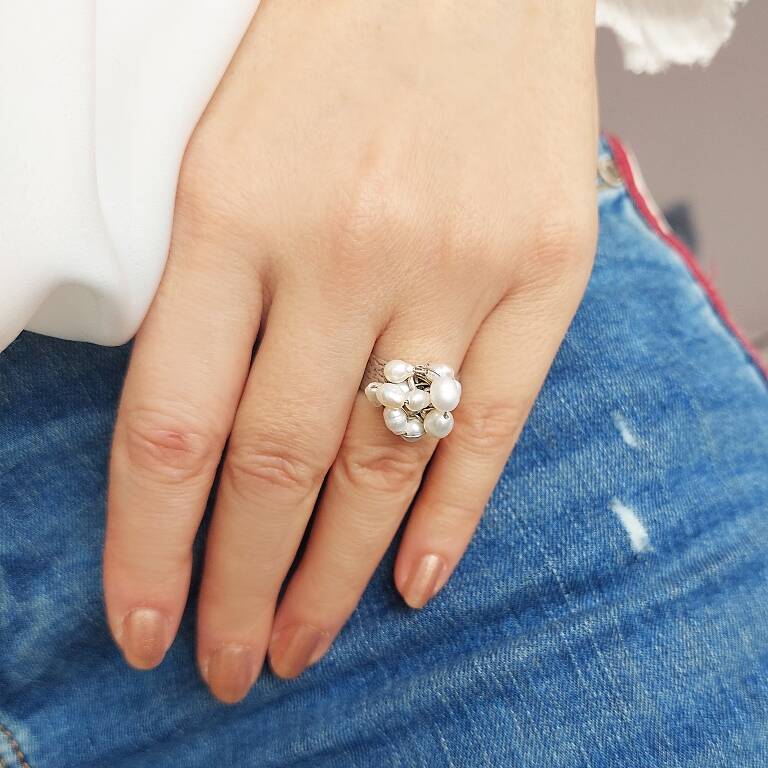 Vaoov Gümüş Kaplama İnci Yüzük - 4