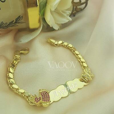 Vaoov Gümüş Kişiye Özel İsimli Kelebek Çocuk ve Bebek Bileklik  