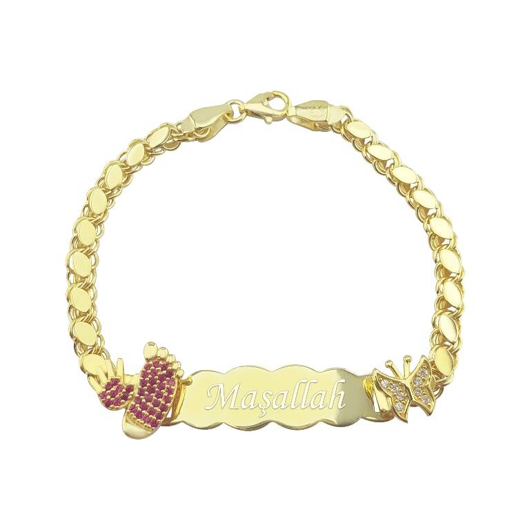 Vaoov Gümüş Kişiye Özel İsimli Kelebek Çocuk ve Bebek Bileklik   - 2