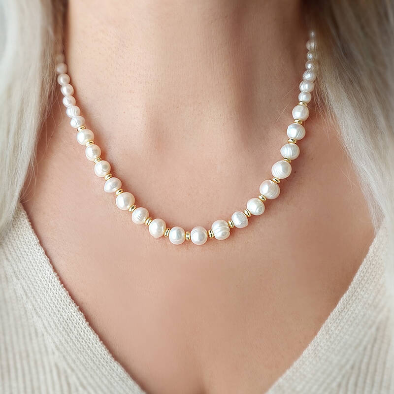 Vaoov Hematit Taşlı Gümüş Doğal İnci Kolye - 1