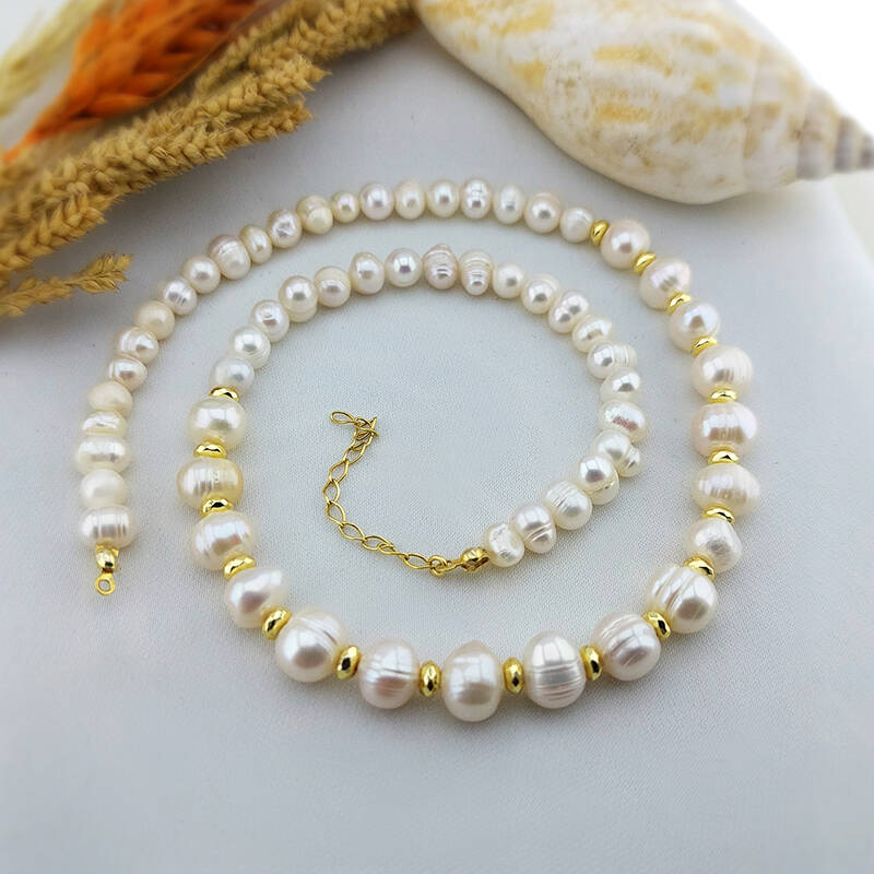 Vaoov Hematit Taşlı Gümüş Doğal İnci Kolye - 2