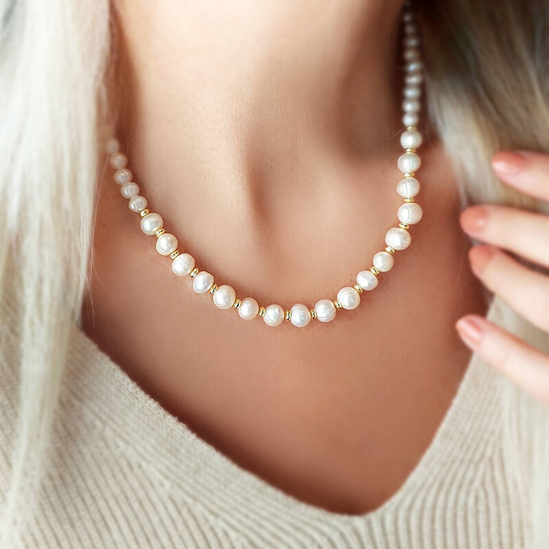 Vaoov Hematit Taşlı Gümüş Doğal İnci Kolye - 3