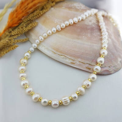 Vaoov Hematit Taşlı Gümüş Doğal İnci Kolye - 5