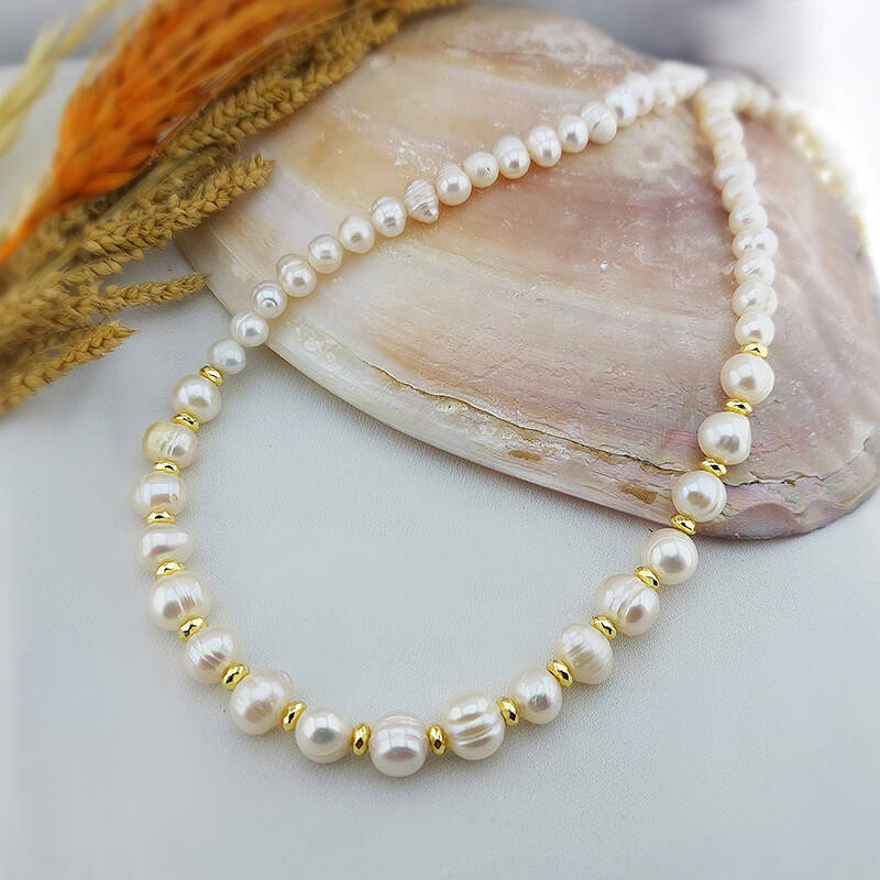 Vaoov Hematit Taşlı Gümüş Doğal İnci Kolye - 5