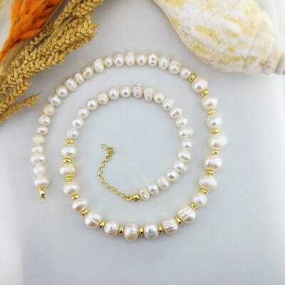 Vaoov Hematit Taşlı Gümüş Doğal İnci Kolye - 7