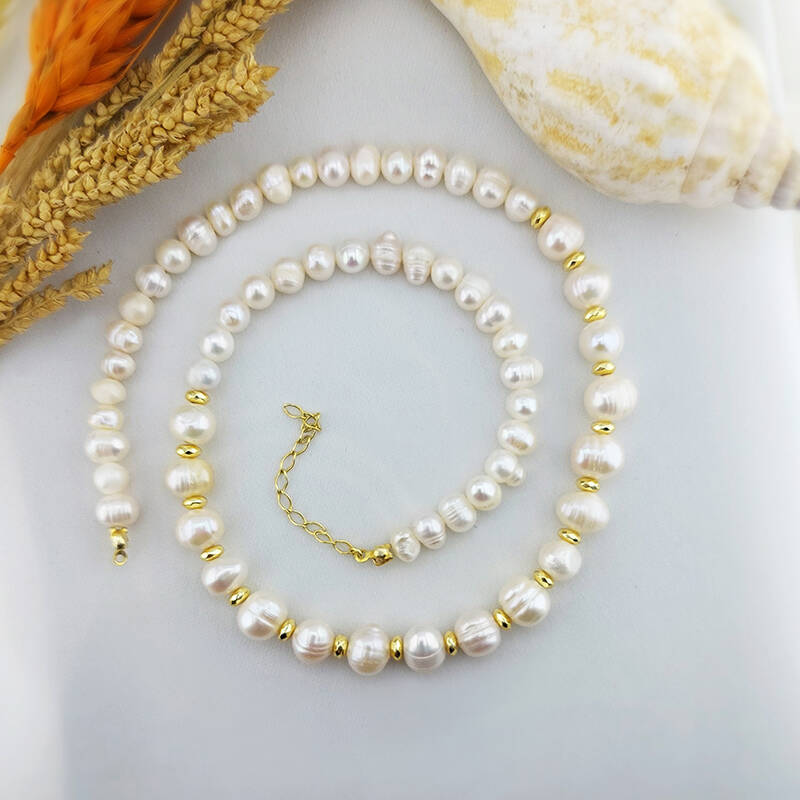 Vaoov Hematit Taşlı Gümüş Doğal İnci Kolye - 7