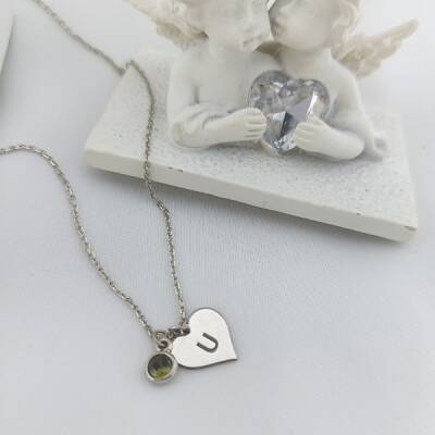 Vaoov Kadın 925 Ayar Gümüş Renkli Taşlı Harfli Kalp Kolye - 1