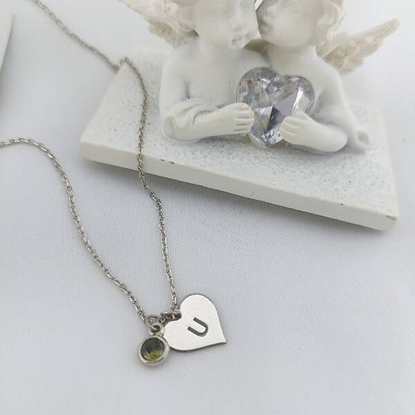 Vaoov Kadın 925 Ayar Gümüş Renkli Taşlı Harfli Kalp Kolye - 1