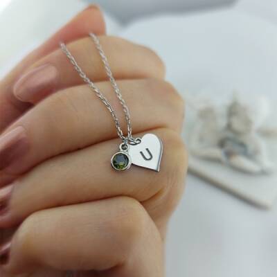 Vaoov Kadın 925 Ayar Gümüş Renkli Taşlı Harfli Kalp Kolye - 2