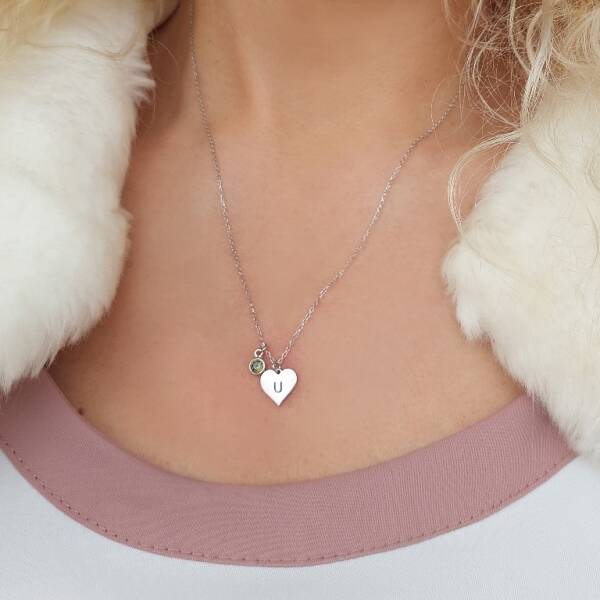 Vaoov Kadın 925 Ayar Gümüş Renkli Taşlı Harfli Kalp Kolye - 3
