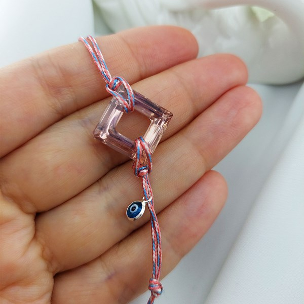 Vaoov Pembe Swarovski Taşlı Nazar Bileklik - 0