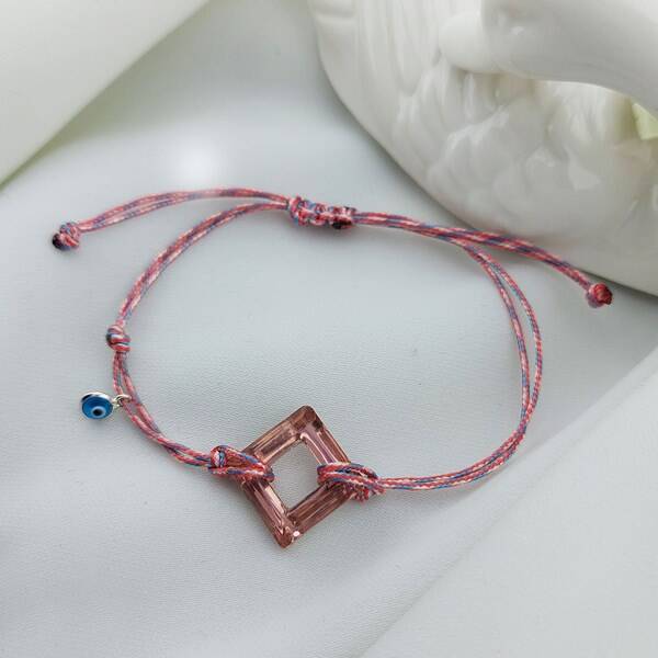 Vaoov Pembe Swarovski Taşlı Nazar Bileklik - 2